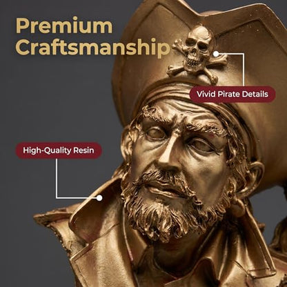 H&W Golden Pirate Figurines - Buccaneer Francis Drake Statue Decoration - color: Pirate-golden