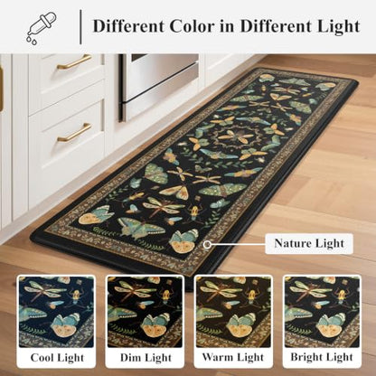 KIMODE Kitchen Mats for Floor 2 Piece Cushioned Anti Fatigue Kitchen Rugs - color: Midnight Black Botanical