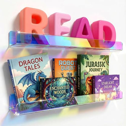 2 Packs 24 inches Iridescent Acrylic Shelves,Book Shelf for wall - color: 24in-iridescent