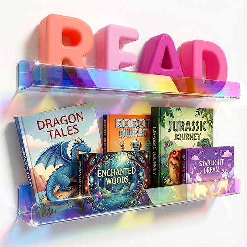 2 Packs 24 inches Iridescent Acrylic Shelves,Book Shelf for wall - color: 24in-iridescent