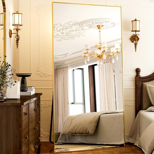 GLSLAND 77" x 38" Large Full Length Mirror -Oversize Floor Mirrors - color: Gold, size: 77"L x 38"W