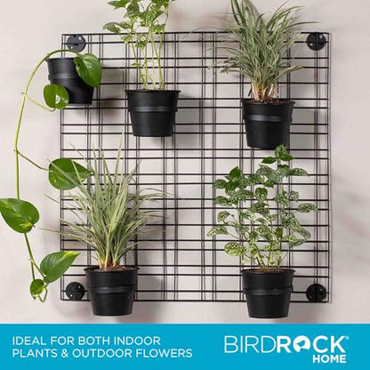 BIRDROCK HOME 6 Pot Garden Wall Grid - Flower or Succulent Planter Pots - Indoor or Outdoor Plant Organizer Rack - Black