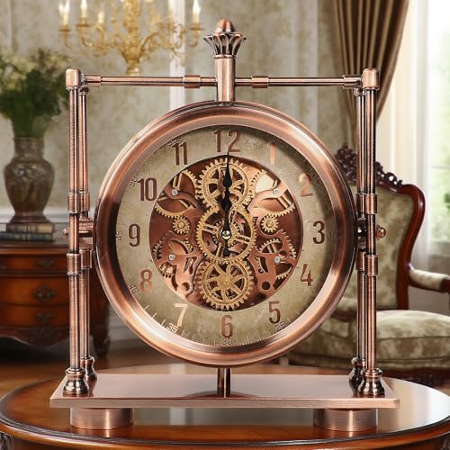 11inch Rosegold Moving Gears Desk Clock Mantle Clock for Living Room Office - color: 11inch Rosegold