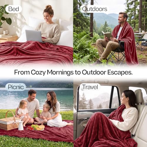 Soft Fleece Blanket for Bed Queen Size Burgundy (90x90 Inch) - color: Burgundy, size: Queen (90x90 Inch)