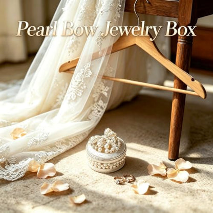 Metal Enamel Pearl Bow Jewelry Box Mini Trinket Storage Gift for Jewelry - color: Round