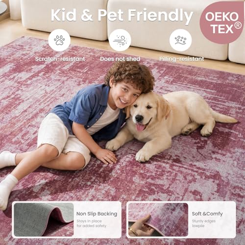 Merelax 4x6 Pink Washable Area Rug Non-Slip Faux Wool Abstract Carpet - color: Pink, size: 4' x 6'(48''x72'')