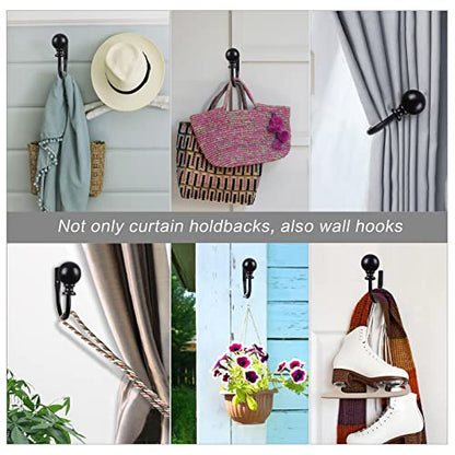 KAMANINA Curtain Holdbacks 2 Pack Wall Mounted with Black Round Finials - color: Black
