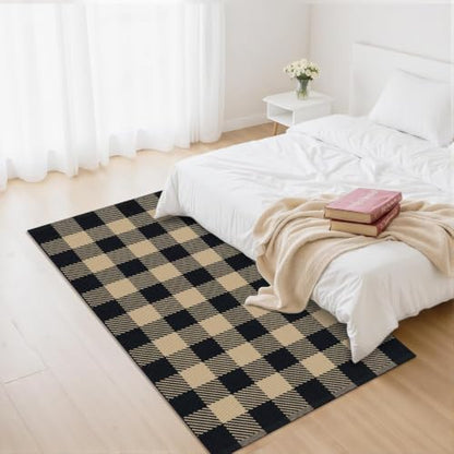 Outdoor Rugs, Brown and Black Area Rug Checkered 3’x 5’ - color: Brown & Black, size: 3' x 5' (Rectangular)