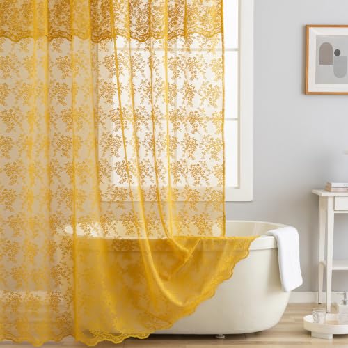 TUDECO Yellow Stall Lace Shower Curtain for Bathroom, 36Wx72L Inch 1 Panel - color: Mustard Yellow, size: 36"W x 72"L (Pack of 1)