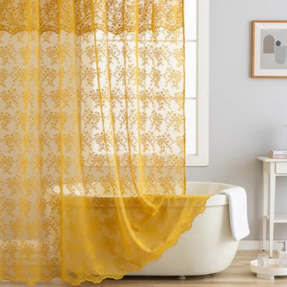 TUDECO Yellow Stall Lace Shower Curtain for Bathroom, 36Wx72L Inch 1 Panel - color: Mustard Yellow, size: 36"W x 72"L (Pack of 1)