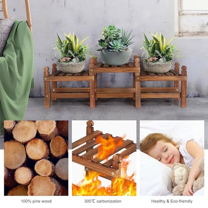 3 Tier Plant Stand Indoor,Wood Low Plant Bench for Multiple Plants