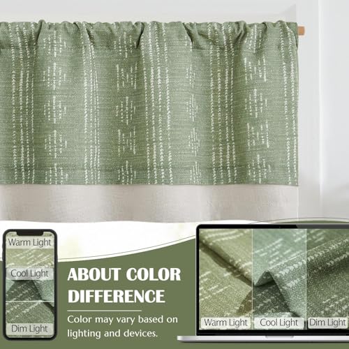 jinchan Striped Kitchen Valance 18 Inch Modern Boho 1 Panel Green - color: Boho Green, size: 50"W x 18"L (Pack of 1)