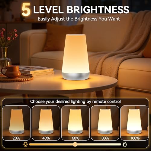 Auxmir Rechargeable Night Light, Touch Table Lamp with Remote, Silver - color: Silver