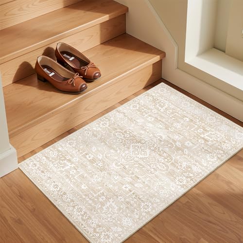 Soalmost 2x3 Area Rugs for Entryway, Washable Neutral Soft Rug Beige - color: Beige, size: 2' x 3' (Rectangular)