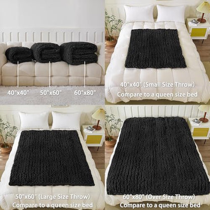 WESHIONGOO Chunky Knit Blanket Throw for Couch Bed 51"×63" Black - color: Black, size: 51"x63"(Large Size Throw)