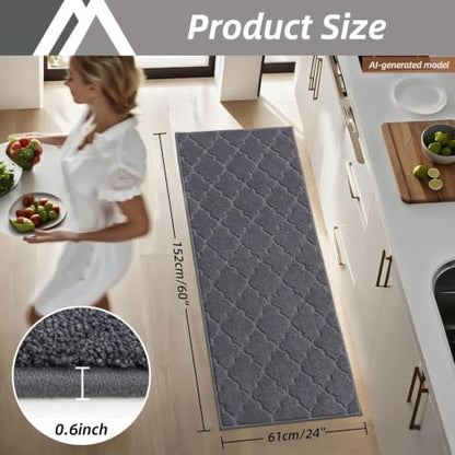 COSY HOMEER Kitchen Rugs Non Slip Washable 24"x60",Dark Grey - color: Dark Grey, size: 24"X 60"