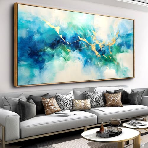 liysawg Wall Art Abstract Canvas Painting Green Blue and Gold 24"x48" - color: Abstract 11, size: 48"L x 24"W