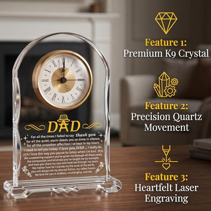 Dad Crystal Clock Gift from Daughter Son: Engraved Birthday, Father’s Day, for Dad, Meaningful Desk Keepsake for Dad Who Has Everything - color: Dad Gifts