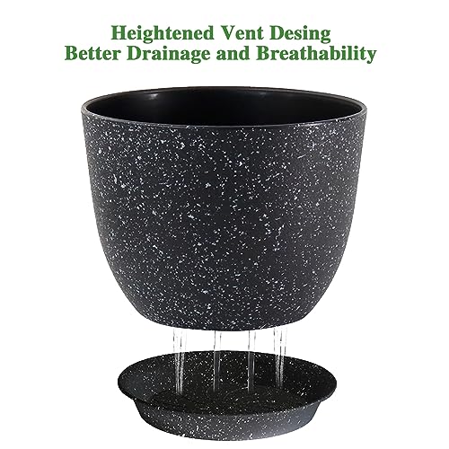 UOUZ 12inch Large Plant Pot, Modern Plastic Planter with High Driange Holes and Saucer for Indoor Outdoor Garden Plants and Flowers, Black Speckles - color: Black Speckles