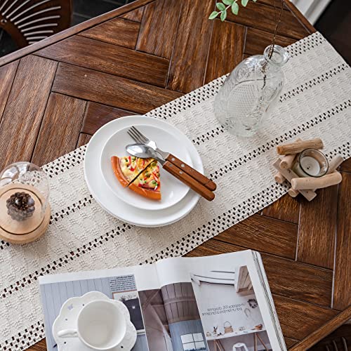 Macrame Table Runner Cream Beige Boho Table Runners with Tassels 12x71in - size: 12"Wx71"L