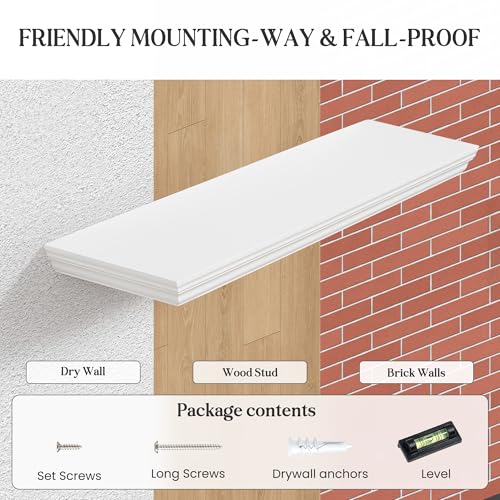 Fun Memories Floating Shelves, White, 16 Inch Long, 9.3 Inch Deep, 2 Pack - color: White, size: 16", Set of 2