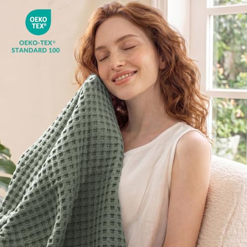 Exclusivo Mezcla 100% Cotton Blanket King Size for Bed, Celadon - color: Celadon, size: King (104" x 90")