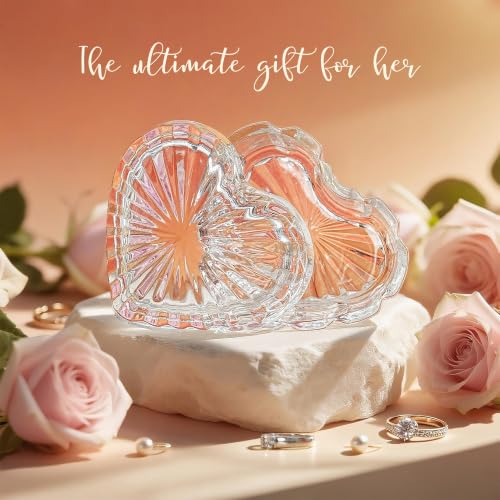 KANPURA Clear Glass Heart-Shaped Jewelry Box, Cute Trinket Box with Lid - color: Clear