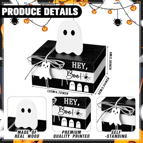 GlikCeil 4 Pcs Halloween Ghost Table Decorations Spooky Wooden Signs,White - color: Black and White