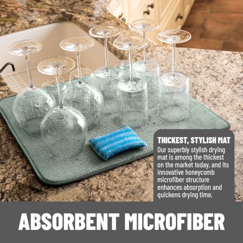 Bellemain Dish Drying Mat, Drying Matt Kitchen Counter, 16"x18"- Green - color: Green, size: 16" x 18"