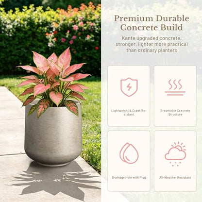 Kante Weathered Concrete Planter 13" Dia All-Weather Round Accent Pot - color: Buff Concrete, size: 11.6" D