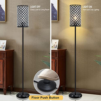 GyroVu Crystal Floor Lamp, Modern Standing Lamp with Elegant Shade Black Floor Lamp with On/Off Foot Switch,Tall Pole Accent Lighting for Living Room, Girl Bedroom, Dresser, Office - color: Black