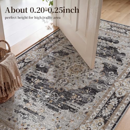 2x3 Washable Entryway Area Rug - Non-Slip Boho Throw Rugs Black Gray - color: Black/Gray, size: 2' x 3' (Rectangular)