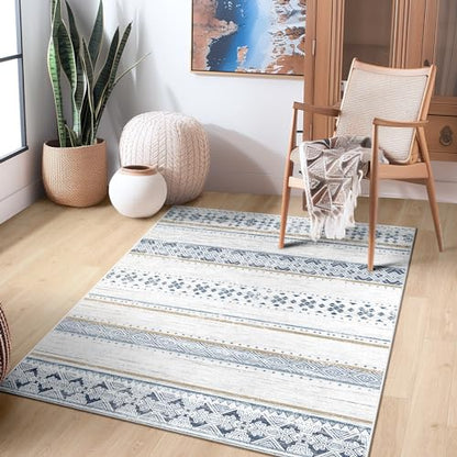 3x5 Washable Area Rugs for Living Room Boho Bathroom Rug Blue/Brown - color: Blue/Brown, size: 3' x 5' (Rectangular)