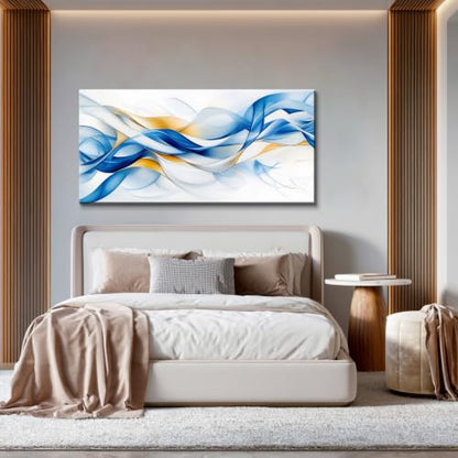 Blue and Gold Abstract Canvas Wall Art Modern Wavy Lines Print - color: Artwork04, size: 32"L x 16"W
