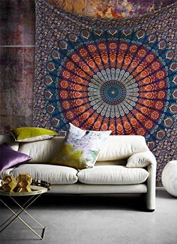 Bless International-Cotton-Blockbuster-Handmade-Mandala-Tapestry - color: Blockbuster, size: 60"L x 54"W