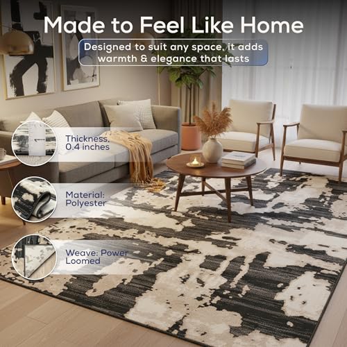 Abani Black and Cream Area Rug | 5' x 8' Tan and Beige Abstract Pattern | Perfect for Living Room and Bedroom | Terra Collection - color: Grey, size: 5'3" x 7'6" (Rectangular)
