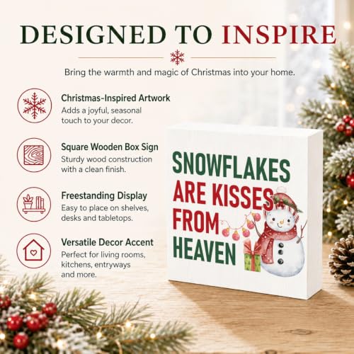 Snowflakes Are Kisses From Heaven Wood Box Sign, Winter Snowman Decor - color: Style 24