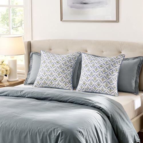 MIULEE Floral Throw Pillow Covers 20x20 Set of 2, Blue and Green - color: Blue Green, size: 20" x 20" (Pack of 2)