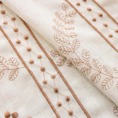 Beige Floral Linen Blend Grommet Curtains, 2 Panels - color: Brown, size: 55"W x 63"L (Pack of 2)