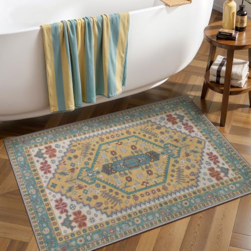 Ciicool 2x3ft Small Area Rug,Washable Boho Thin Mat for Entryway Kitchen - color: Yellow/Multi, size: 2' X 3' (Rectangular)
