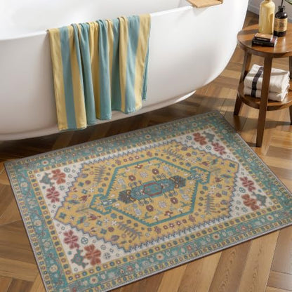 Ciicool 2x3ft Small Area Rug,Washable Boho Thin Mat for Entryway Kitchen - color: Yellow/Multi, size: 2' X 3' (Rectangular)