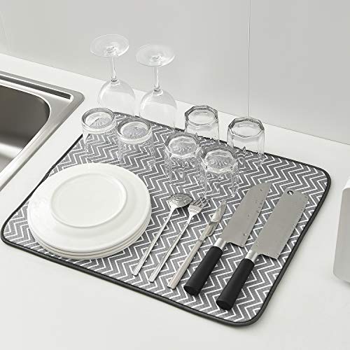 Dish Drying Mat for Kitchen Counter,Machine Washable Matt (Grey,Ripple - color: Ripple 2P 19.6*16.1