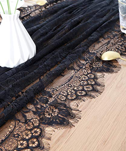 Black Lace Tablecloth Farmhouse Table Fabric 60x120 Inch for Halloween - color: Black, size: 120" x 60" (1Pc Rectangular)