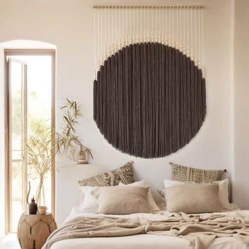 Macrame Wall Hanging Brown Geometric Art Beaded HandmadeTassel 39"W*55"L - color: Light coffee