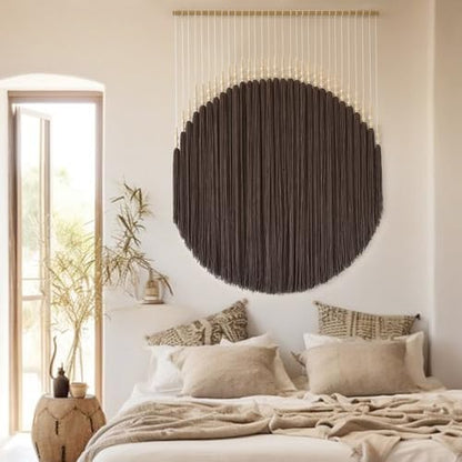 Macrame Wall Hanging Brown Geometric Art Beaded HandmadeTassel 39"W*55"L - color: Light coffee