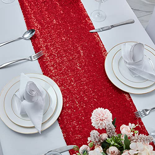 Pufogu 12 x 72 inches Burgundy Sequin Table Runner, 2 Packs - color: Burgundy