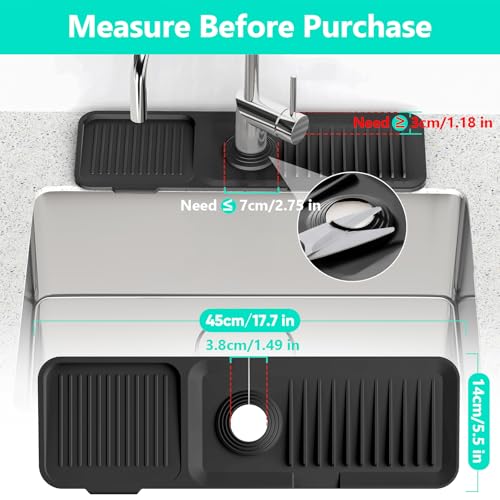 17.7'' Faucet Mat for Kitchen Sink Splash Guard Drain Mat Behind Faucet - color: Black, size: 17.7" x 5.5"