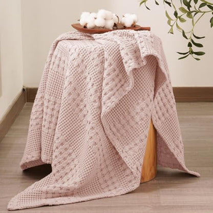PHF Lightweight 100% Cotton Waffle Throw Blanket for Couch, Pink - color: 16 Pink, size: Throw(50"x60")