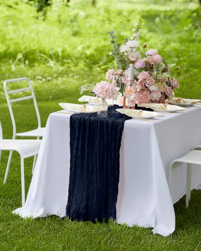 Pureegg 2 Pack Cheesecloth Table Runner 120 Inch Navy Blue - color: Navy Blue, size: 120" - 2 Packs
