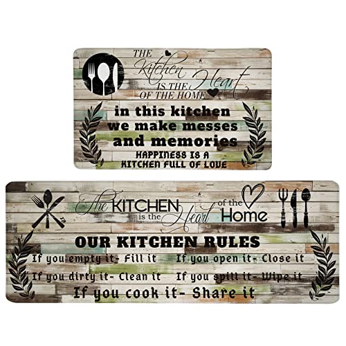 weesire Kitchen Mats for Floor Anti Fatigue Mats for Kitchen Floor Kitchen Rugs Farmhouse Style Memory Foam Kitchen Mat Cushioned PVC Leather Kitchen Rug Set, 17.3x28+17.3x47 inchs - color: Farmhouse Kitchen Quote